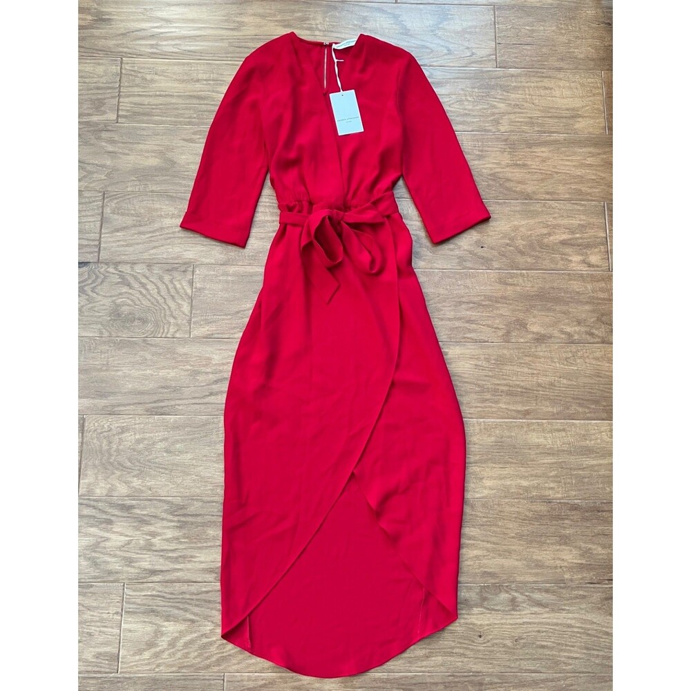 NWT Amanda Uprichard Provenance Faux-Wrap Midi Dress Size S Red